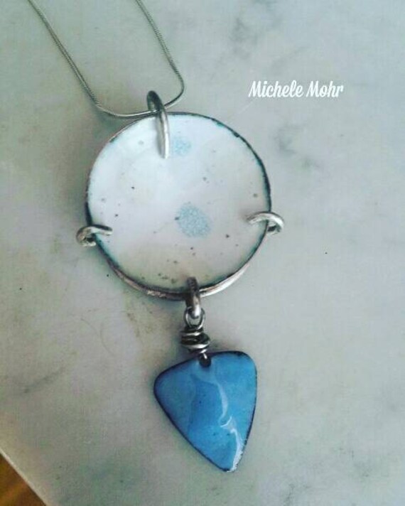 Kiln fired Vitreous Enamel Pendant - copper and sterling silver 18" necklace