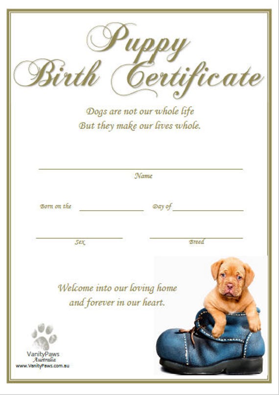 Puppy Birth Certificate Free Printable Printable World Holiday
