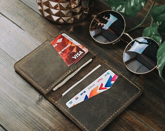 Personalized Leather Wallet, Perfect Groomsmen Gift, Minimalist Bifold Leather Wallet, Distressed Leather Wallet - Knox | Chestnut Brown