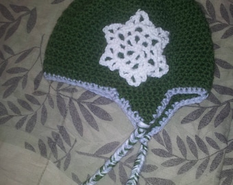 12-24 month Earflap Hat with Snowflake Applique