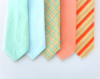 Mint tie for toddlers, boys mint tie, boys peach tie, ring bearer tie, boys wedding tie, boys neck tie, toddler neck tie, baby tie, kids tie