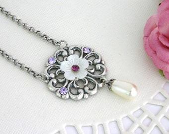 Purple wedding jewelry, Purple wedding necklace, Purple bridal jewelry, Purple silver wedding, Romantic Jewelry, Bridal Jewelry - Jasmine