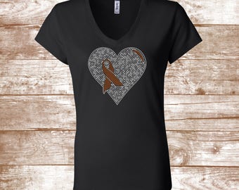 Awareness Shirt - Orange Ribbon - Leukemia Awareness - MS Awareness - Hope Strength - Awareness Shirt - Bling - Fight Cancer - Orange