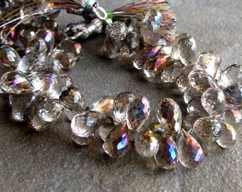 Rainbow mystic rock crystal quartz faceted teardrop briolette