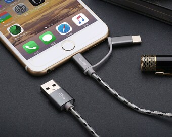 iDeaqa 3 in 1 USB Charger Cable For iPhone / Android / Type A - B - C / Devices