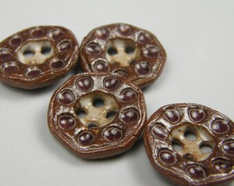 ceramic buttons--textured--deep burgundy