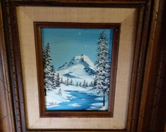 Oil winter scene in wood frame