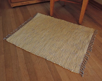 Hand Woven Rag Rug Soft Yellow Cotton 26" x 32"