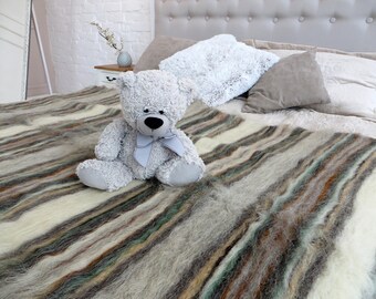 Wool Blanket Full Sofa Throw Striped Throw Wool Throw Blanket Natural Winter Coverlet Woven Woolbedding Wedding Gift Warm Throw Bedspread
