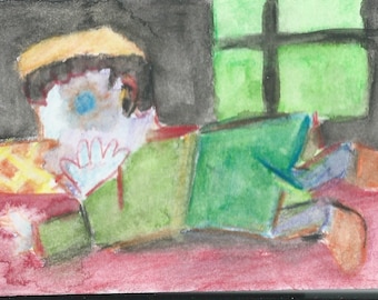Original ACEO Watercolor Painting: Lying on the floor