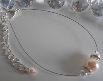 Wedding bracelet white and pale pink pearls and rhinestones