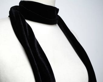 Skinny Scarf Velvet, Scarf Headband, Black Velvet Skinny Scarf, Women's Skinny Scarf, Necktie, Neck Scarf, Headband, Turban