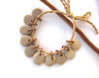 River Stone Beads Small Rock Jewelry Charms Mediterranean Beach Stone River Stone Natural Stone Pairs Small SMOOTH BEIGE CHARMS 13-14 mm