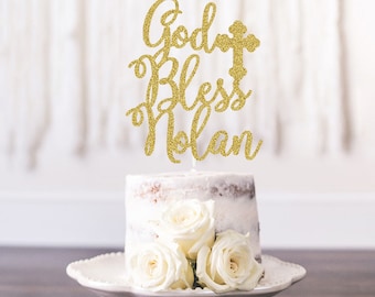Personalized God Bless Cake Topper, Baptism Cake Topper, Christening Cake Topper, Any name