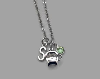 Telephone Necklace, Telephone Charm, Phone Charm, Phone Necklace, Retro Telephone, Retro Phone, Initial Charm, Birthstone Charm, Bangle