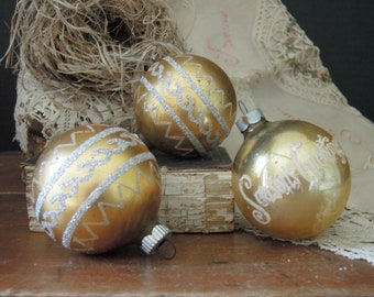 Three Vintage Gold Glass Ornaments / Shiny Brite Christmas Ornament / Mercury Glass Ornaments