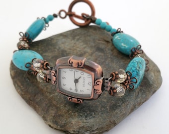 Turquoise and Antique copper watch