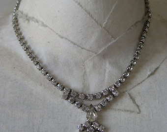 Rhinestone Necklace Clear Silver Vintage