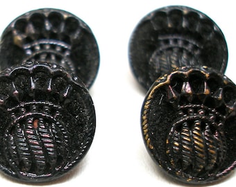Antique Perfume BUTTONs, 4 Victorian black velvet buttons, 1/2".
