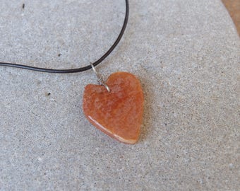 Natural organic Carnelian heart jewelry - unique stone heart necklace - ethically sourced gem stone, orange heart pendant