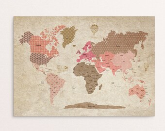 Vintage world map, girls bedroom decor, world map poster, world map for girls, girls wall art