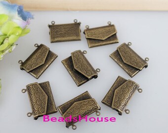 20% off:LK-100An -4pcs Antique Brass Envelope Locket Pendant /Charm-Nickel Free