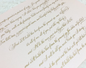 Custom Calligraphy - calligraphy Print - Vows - song lyrics - Poems - calligraphy quote -Anniversary Gift - place cards - custom gift