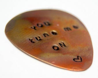 engraved guitar pick, copper guitar pick, personalized guitar pick, custom copper guitar pick, personalized plectrum