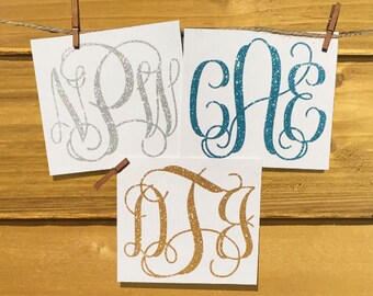Free Shipping* Glitter Monogram Decal Vine Monogram Sticker Custom Car Decal Laptop Decal Phone Decal Initials Wedding Water Bottle