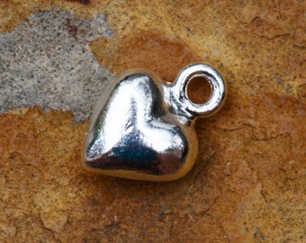 2 Silver Puffed Heart Charm 12mm x 9mm Nunn Designs Low Shipping