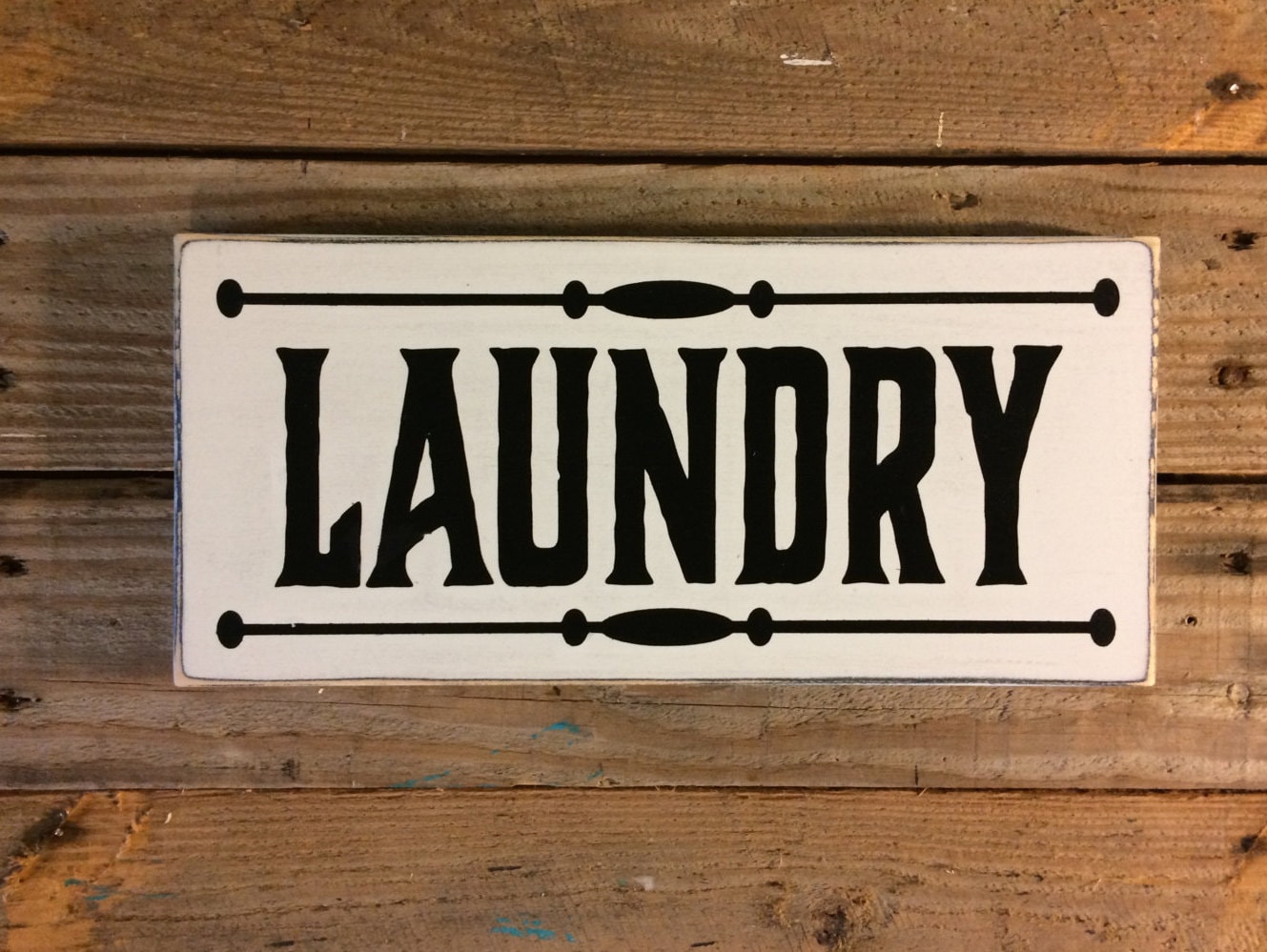 Wooden Laundry Sign Antique White Black Letters Distressed