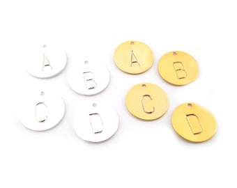 Add a Hand Stamped Silver or Gold Initial Charm / Block Font - UPPERCASE / Alphabet Initial Disc - Initial Disc