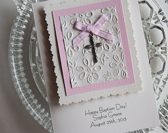 Girl Baptism card - card for godchild - shabby chic baby - Christening card - personalized baptism - card from godparents - baby boyl card