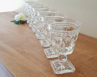 Clear Colony Park Lane Glass Goblet Cordials by Indiana Glass Co Set of 8 Clear Glass Goblets Mid Century Kitchen and Barware