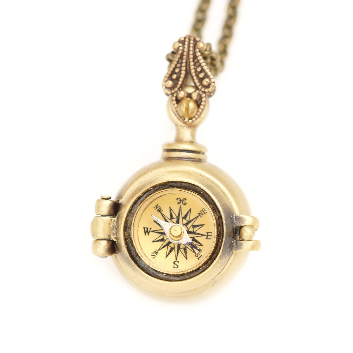 Secret Compartment Compass Necklace Working Compass Locket