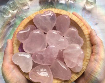 SALE Rose Quartz Heart Stone, Gemstone, Reiki Healing palm stone, 1 pc