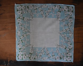Light Blue Floral Handkerchief - Vintage Hankie - Vintage Floral Hankie - Vintage Handkerchief