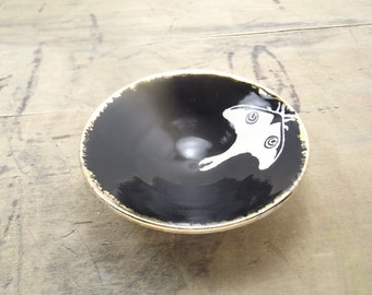 SALE Luna Moth Black & Gold Porcelain Small Bowl, Jewelry Dish, Ring Dish, Dipping Bowl