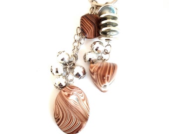 Jewelry bag with charms and beads tone Brown / keychain