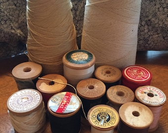Fourteen - Thread Spools - Wood Spools - Cotton Twine - Heavy Duty Button and Carpet Thread - Knitting and Crochet Thread - Sewing Thread
