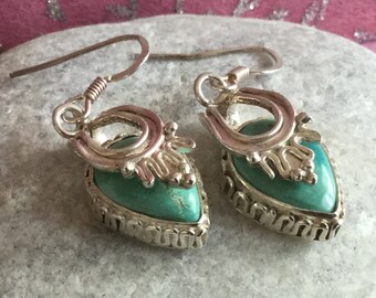 Beautiful and Unusual Sterling Silver Earrings with Turquoise Gemstones