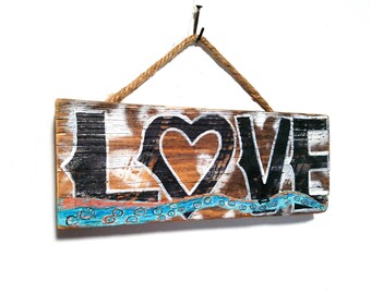 Personalize This Original Art Item-Octopus Love Sign Handmade on Reclaimed Wood Rustic Tentacle Beach Wedding Kids Room Beach Art Mangoseed