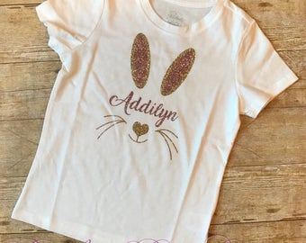 Bunny with Name Shirt, Easter Shirt, Personalized Easter Shirt, Girl's Easter Shirt, Bunny Shirt, Glitter Easter Shirt, Monogram Easter