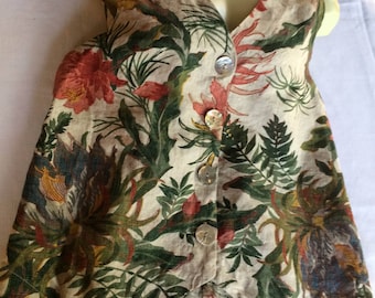 Rust Flower Vest,Green Rust Vest,Linen Vest,Green Brown Vest,Leaf Vest,Linen Floral Vest,Multi-color Vest,Green Print Vest,Green Beige Vest