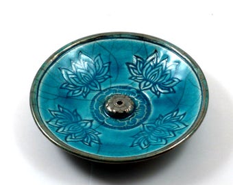 Incense Burner Lotus Handmade Raku Ceramic Pottery