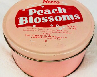 Vintage Necco Peach Blossoms Tin Box since 1847 Candy Advertising