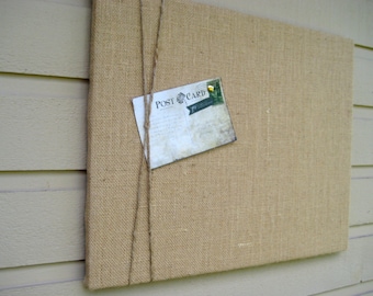 Burlap and Jute Twine Bulletin Board, Natural buralp Photo Memory Board, Memo Pin Board, 16 x 20 inches, natural decor for wedding