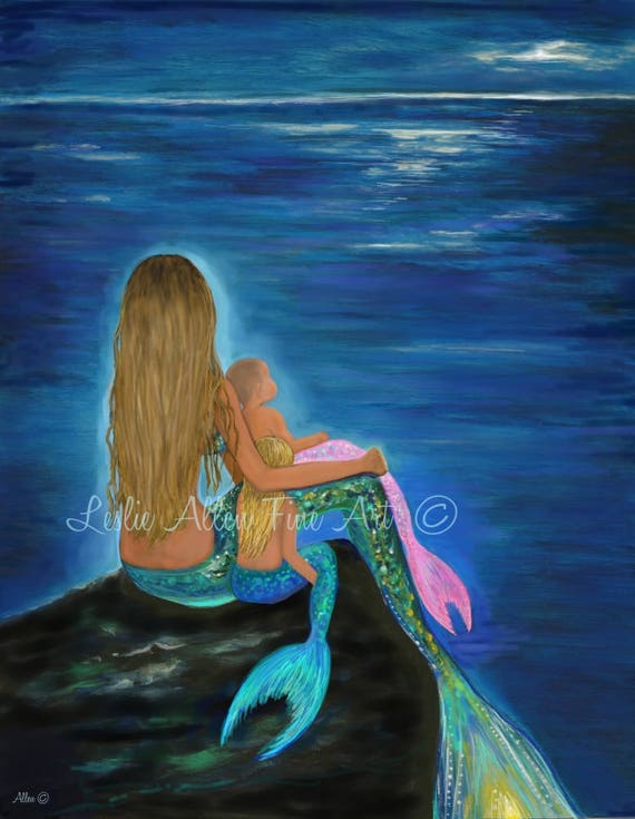 Mermaid Art Mermaid Print Painting Mother Daughters Sisters