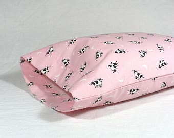 Pillowcase, Cow print, Pink, Toddler Bedding, Nap pillow, preschool, 12" x 18", travel size