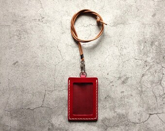 Red Leather ID Holder Badge Holder ID Case